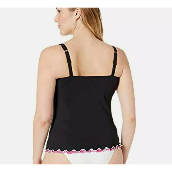 Profile by Gottex Black & Pink Lettuce Ruffle Sweetheart Swim Tankini Top 22 W - Picture 2 of 3